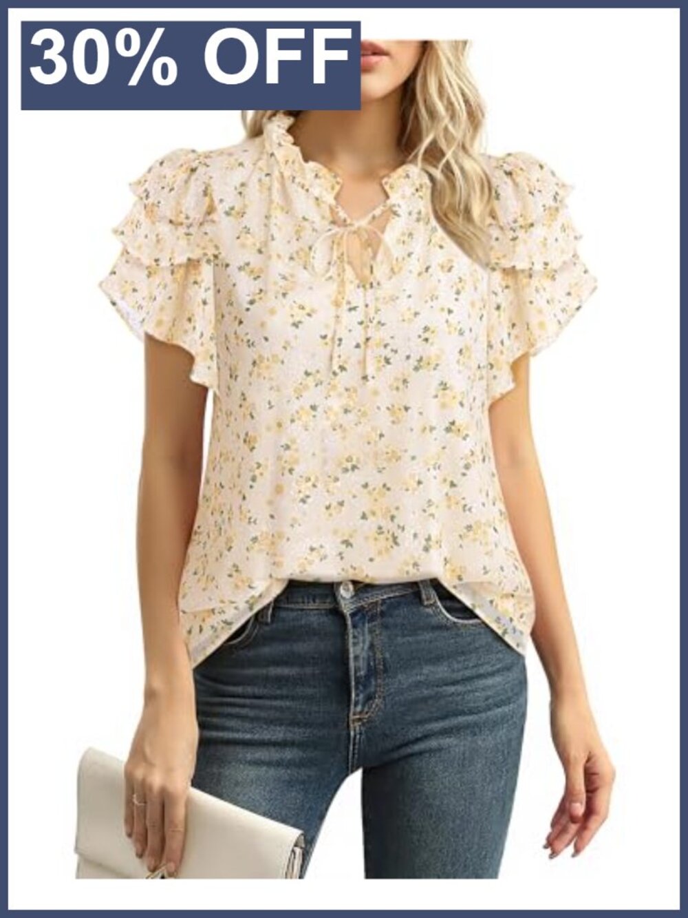 Chiffon Blouse Ruffle Short Sleeve Dressy Casual Work Top V-Neck